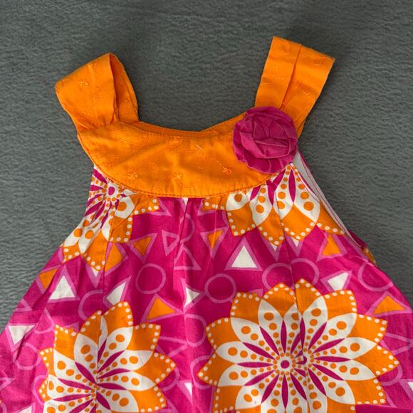 Penelope Mack Girl's‎ Dress Orange Pink Floral Print Ruffles Pleats Size 24MOS - Picture 2 of 10
